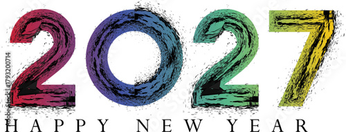 Colorful happy new year 2027 greeting card with grungy design