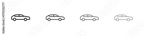 Car side view icon set. editable stroke eps 10 vector illustration.