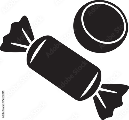 Black silhouette of wrapped candy and round chocolate on white background sweet confectionery
