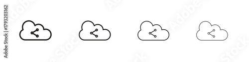 Cloud share icon set. editable stroke eps 10 vector illustration.