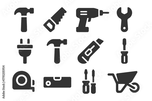 Collection of various construction and repair tools illustrations.