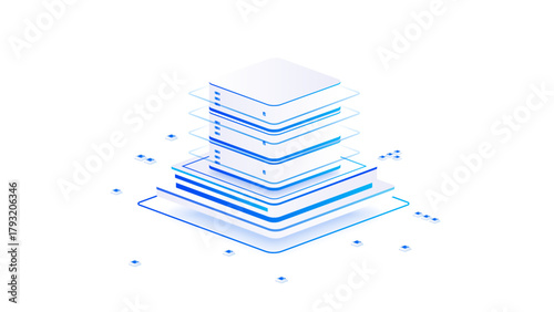Data center isometric vector illustration. Artificial intelligence data center analyzing server hardware technology, computer electronics and AI systems landing page template.
