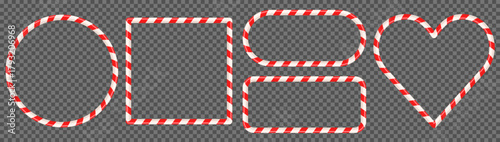 Basic shapes vector candy canes borders with red and white stripes, square, heart and circle borders for Christmas designs