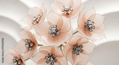 Delicate Peach Floral Brooches with Crystal Centers