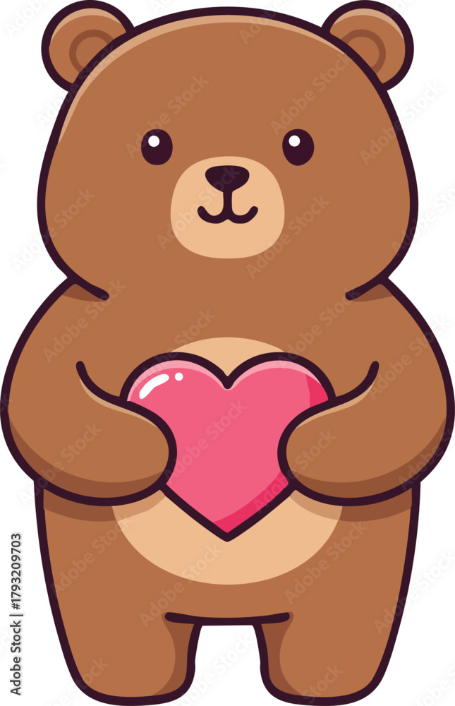 Fototapeta premium Cute brown bear holding pink heart illustration for love and affection design vector graphic 