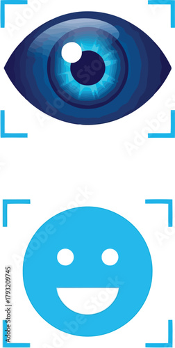 Digital biometric security: eye and face scan technology with corner frames icon