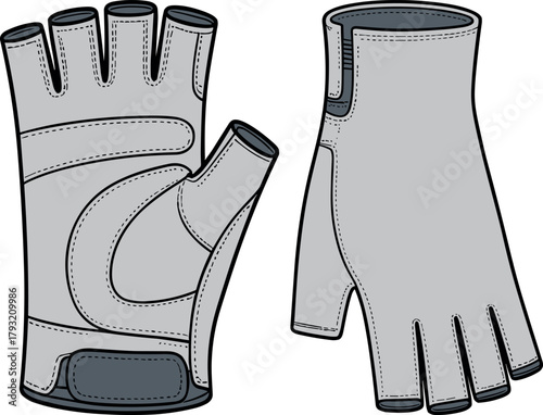 Fingerless gloves, vector, illustration, sketch, outline, grip, padded, wrist, strap, durable, sporty, gear, design, technical, ergonomic, structured, athletic, utility, layout, breathable