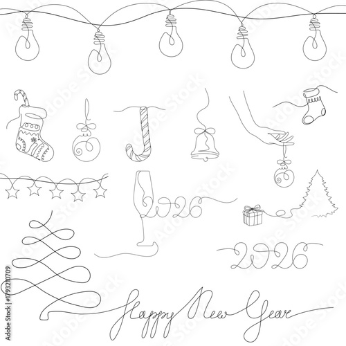Massive Christmas and New Year Continuous Line Art Set