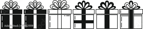 Gift box vector, ribbon variation design, present icon set, holiday packaging, celebration graphic, minimal style, festive wrapping illustration