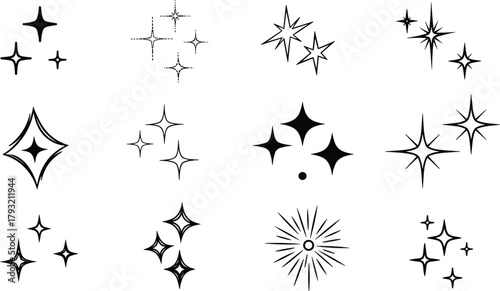 Sparkling Star Icons A Collection of Shining Twinkle and Glitter Graphics for Festive Designs and Celebrations