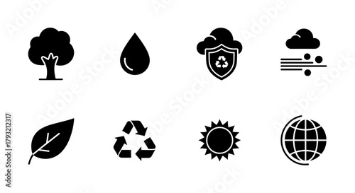 Eco-friendly icons: nature, recycling, and environment in minimalist design
