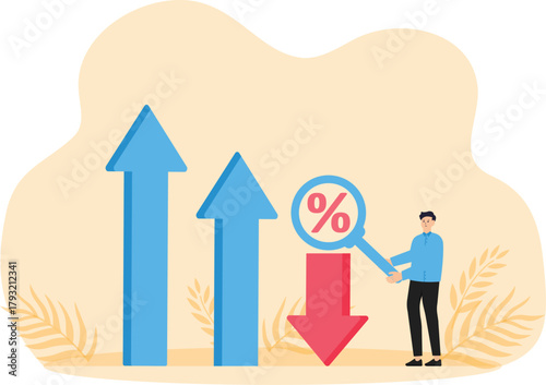 Business Decline and analyzing decline chart and bar graph. loss or reduced profits, investment forecast economic recession, negative returns and reduced prices or financial decline.
