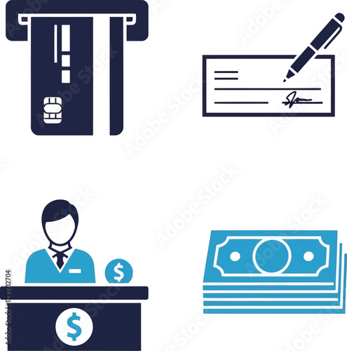 Digital & traditional payment methods icons for banking and finance services