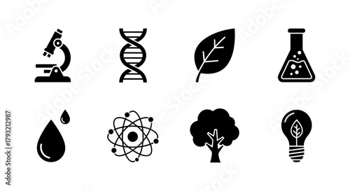 Science and nature icons collection featuring microscopes, dna, and eco symbols