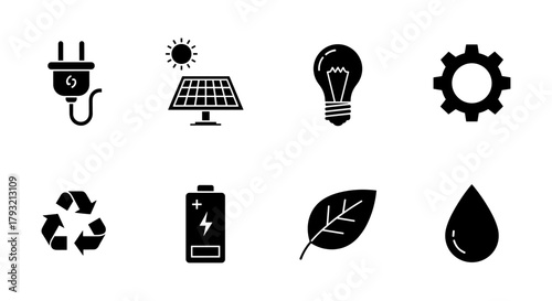 Bold icons of renewable energy and eco-friendly technology