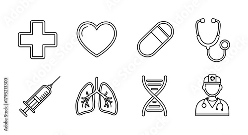 Medical icons set: linear style health symbols for modern design