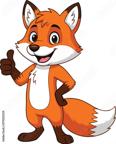 Happy cartoon fox giving a thumbs up, cheerful mascot vector illustration