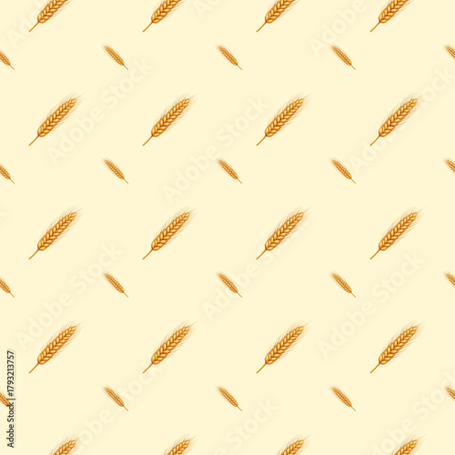 Golden Wheat Ear Seamless Pattern - Detailed Grain Texture Background for Bakery and Harvest Theme