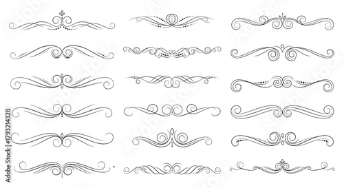 Decorative ornamental flourishes and dividers for graphic design projects and embellishments.