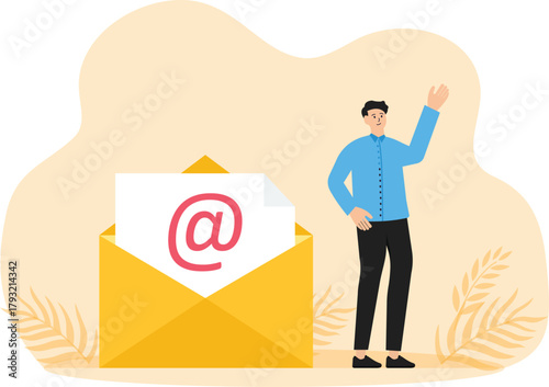 email marketing and promotion email campaign. businessman with marketing email letter. Businessmen are announced with loudspeakers.
