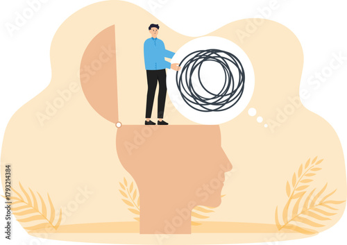 Employees working in high stress and pressure conditions with big head symbols. Big Boss enslaves his employees with superior words and power.
