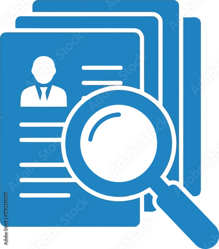 Resume search icon: applicant profile review, job application screening, hr management vector