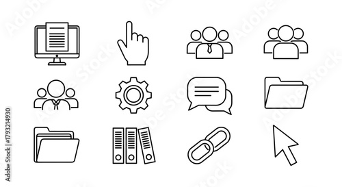 Outline icons for office and communication in minimalist design