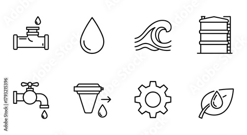 Water management icons: clean energy and sustainability symbols