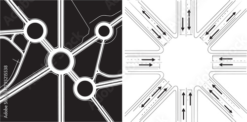 Geometric Road System Design Roundabouts Crossroads Black White