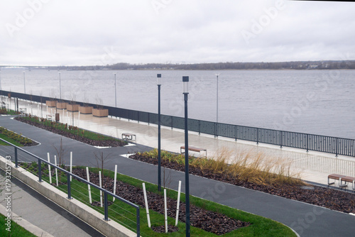 landscaping on the bank of the river in autumn