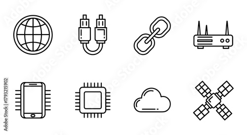 Minimalist internet and technology icons in linear style