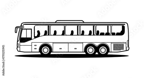 Monochrome outline side view of a bus