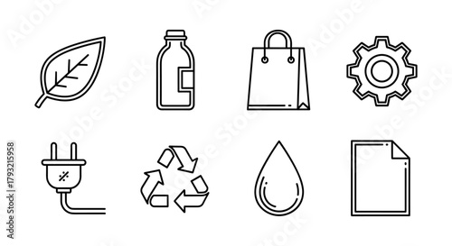 Eco-friendly icons set: linear design for sustainability and recycling themes