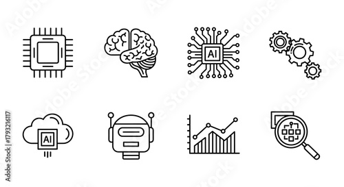 Linear ai icons: technology, robotics, and data analysis collection