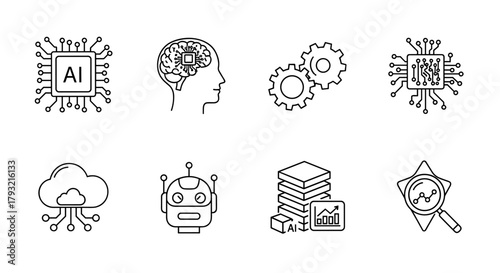 Linear ai and technology icons featuring cloud, brain, and robot elements
