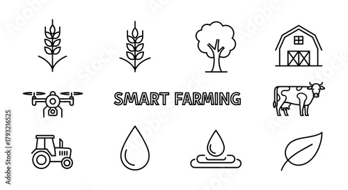 Smart farming icons: modern agriculture technology and equipment