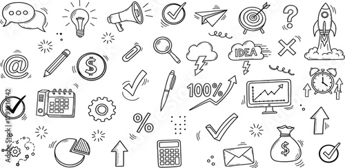Hand-Drawn Business and Marketing Icons A Versatile Doodle Set for Creative Projects