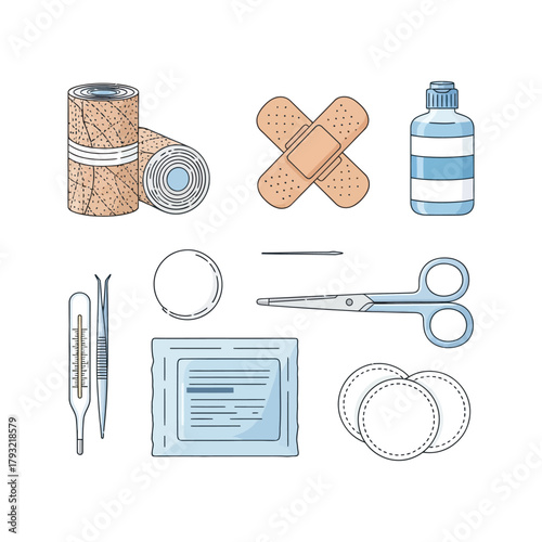 Medical health vector illustration set of icons and surgical instruments