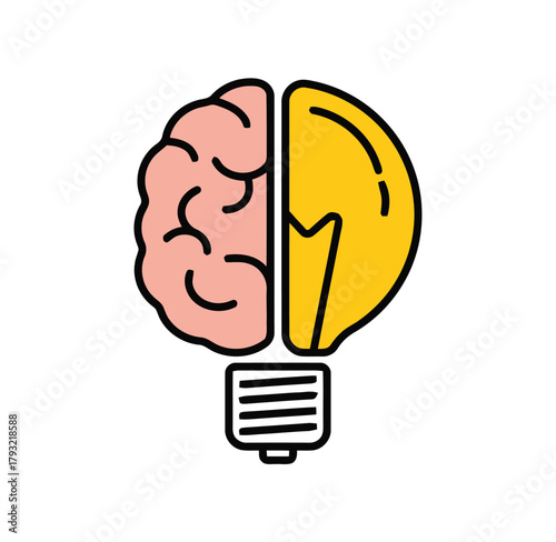 Illustration of a brain merged with a light bulb, symbolizing ideas and innovation.