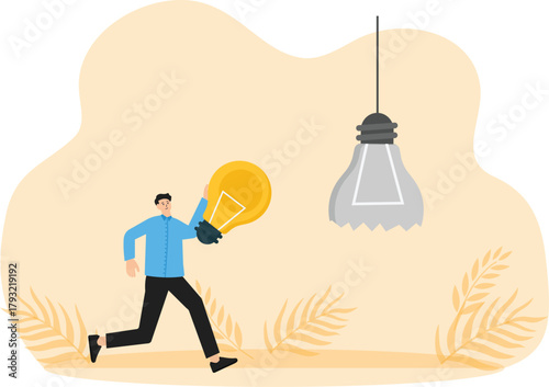 creative brainstorming and change ideas replace ideas. Connect different thoughts and think of new solutions. Teamwork helps lift the big light bulb or big idea concept
