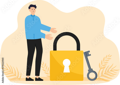 Cybersecurity concept with characters. Data security as protected access control, privacy data protection concept
