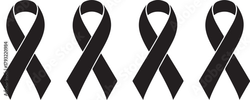 Black ribbon awareness icon set representing mourning, remembrance, and loss. Icon black awareness ribbon on white background. Mourning and melanoma symbol.