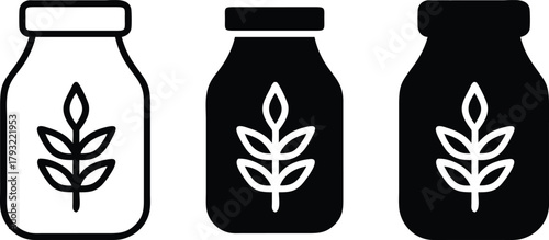 Organic Natural Vegan Health Food Ingredient Grain Bottle Jar Icon Vector Silhouette and Pictogram..eps