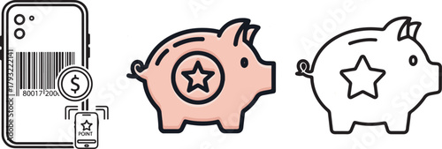 Piggy Bank Savings with Smartphone, Barcode, and Point System Design