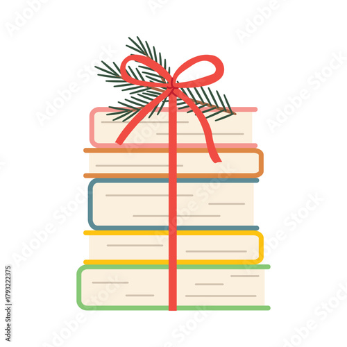 pile of books with red bow as the best christmas present concept- vector illustration