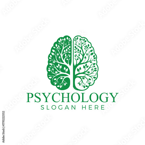 Psychology logo with tree in head brain tree logo design mental health, mind and awareness vector concept psychologist logo