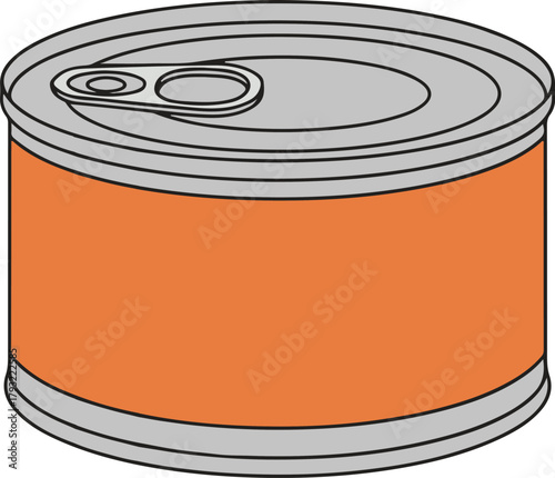 Sealed tin food can with pull tab, simple flat graphic vector illustration