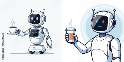 Robot holding Coffee in Cartoon Style Illustration