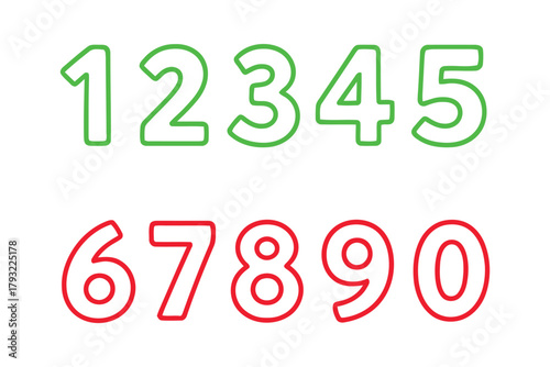 Numbers one through nine and zero are displayed in two rows, green above and red below.