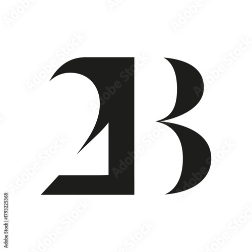 abstract icon, two merged letters, black and white